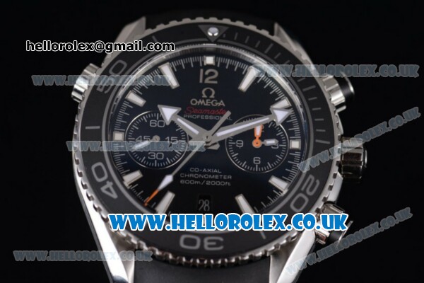Omega Seamaster Planet Ocean 600M Co-Axial Chronograph Clone Omega 9300 Automatic Steel Case with Black Dial Stick Markers and Black Rubber Strap (EF) - Click Image to Close