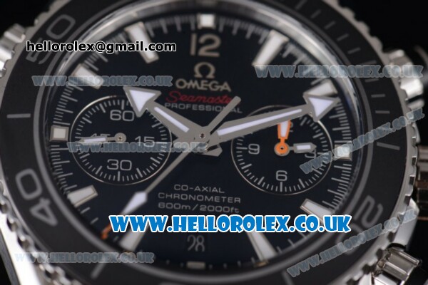 Omega Seamaster Planet Ocean 600M Co-Axial Chronograph Clone Omega 9300 Automatic Steel Case with Black Dial Stick Markers and Black Rubber Strap (EF) - Click Image to Close