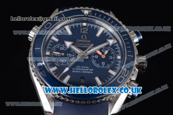 Omega Seamaster Planet Ocean 600M Co-Axial Chronograph Clone Omega 9300 Automatic Steel Case with Blue Dial Stick Markers and Blue Rubber Strap (EF) - Click Image to Close