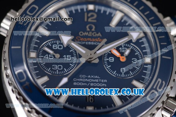 Omega Seamaster Planet Ocean 600M Co-Axial Chronograph Clone Omega 9300 Automatic Steel Case with Blue Dial Stick Markers and Blue Rubber Strap (EF) - Click Image to Close