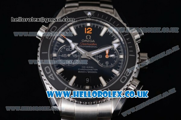 Omega Seamaster Planet Ocean 600M Co-Axial Chronograph Clone Omega 9300 Automatic Stainless Steel Case/Bracelet with Black Dial and Stick Markers (EF) - Click Image to Close