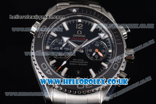 Omega Seamaster Planet Ocean 600M Co-Axial Chronograph Clone Omega 9300 Automatic Stainless Steel Case/Bracelet with Black Dial (EF) - Click Image to Close