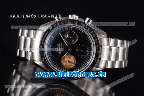 Omega Speedmaster Apollo 11 40th Anniversary Venus 7750 Manual Winding Stainless Steel Case/Bracelet with Black Dial and Stick Markers (EF) - Click Image to Close