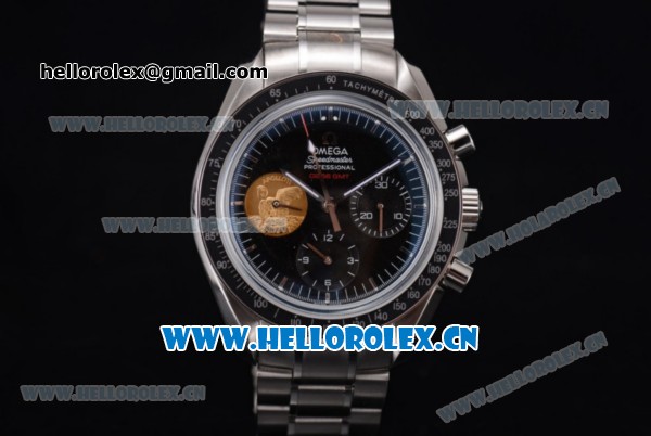 Omega Speedmaster Apollo 11 40th Anniversary Venus 7750 Manual Winding Stainless Steel Case/Bracelet with Black Dial and Stick Markers (EF) - Click Image to Close