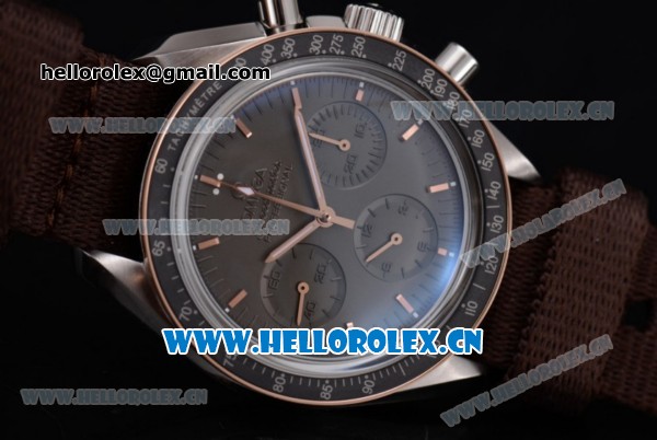 Omega Speedmaster Moonwatch Apollo 11 45th anniversary Limited Edition Venus 7750 Manual Winding Steel Case with Grey Dial and Brown Nylon Strap (EF) - Click Image to Close