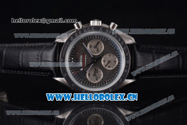Omega Speedmaster Apollo 17 40th Anniversary Venus 7750 Manual Winding Steel Case with Grey Dial Stick Markers and Black Leather Strap (EF) - Click Image to Close