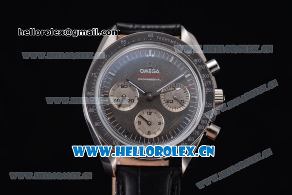 Omega Speedmaster Apollo 17 40th Anniversary Venus 7750 Manual Winding Steel Case with Grey Dial Stick Markers and Black Leather Strap (EF) - Click Image to Close