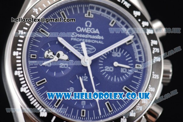 Omega Speedmaster Professional Snoopy Award Limited Edition Chrono Swiss Valjoux 7750 Automatic Steel Case with Blue Dial Blue leather Strap and Stick Markers (YF) - Click Image to Close