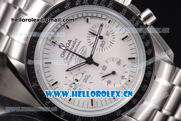 Omega Speedmaster Apollo 13 Silver Snoopy Award Limited Edition Swiss Valjoux 7750 Automatic Stainless Steel/Bracelet White Dial and Stick Markers (EF) - Click Image to Close