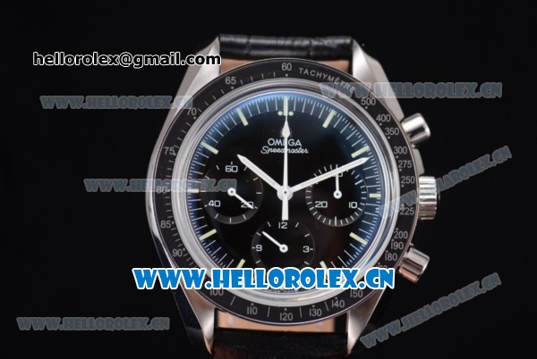 Omega Speedmaster Moonwatch Copy Venus 75 Manual Winding Steel Case with Black Dial Stick Markers and White Hands (EF) - Click Image to Close