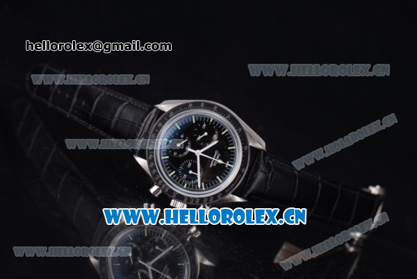 Omega Speedmaster Moonwatch Copy Venus 75 Manual Winding Steel Case with Black Dial Stick Markers and White Hands (EF) - Click Image to Close