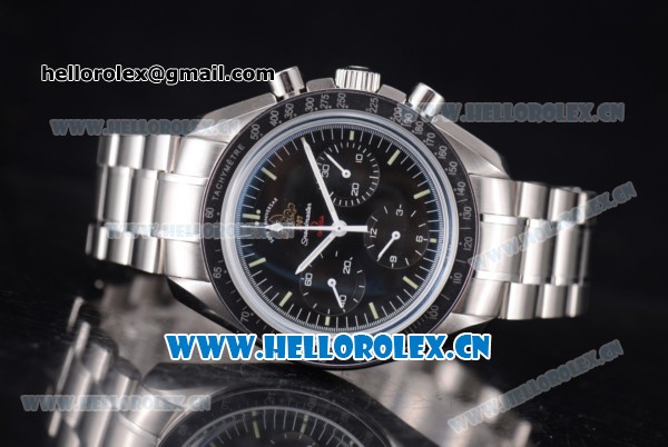 Omega Speedmaster Moonwatch 50th Anniversary Special Edition Copy Venus 75 Manual Winding Stainless Steel Case/Bracelet with Black Dial and Stick Markers (EF) - Click Image to Close