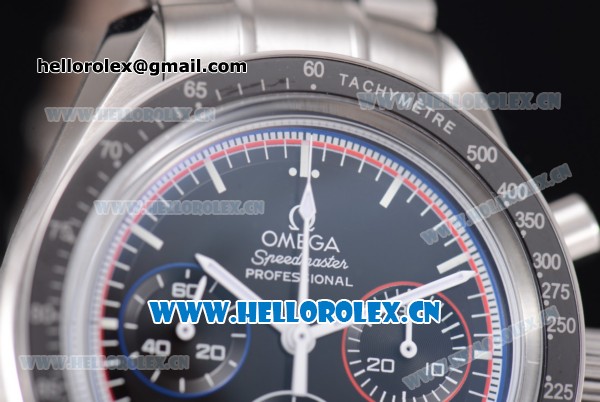 Omega Speedmaster Moonwatch Apollo 15 40th Anniversary Copy Venus 75 Manual Winding Stainless Steel Case/Bracelet with Black Dial and Red Inner Bezel (EF) - Click Image to Close