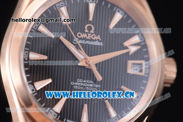Omega Seamaster Aqua Terra 150 M Co-Axial Clone 8500 Automatic Rose Gold Case with Stick Markers Black Dial and Brown Leather Strap (EF) - Click Image to Close
