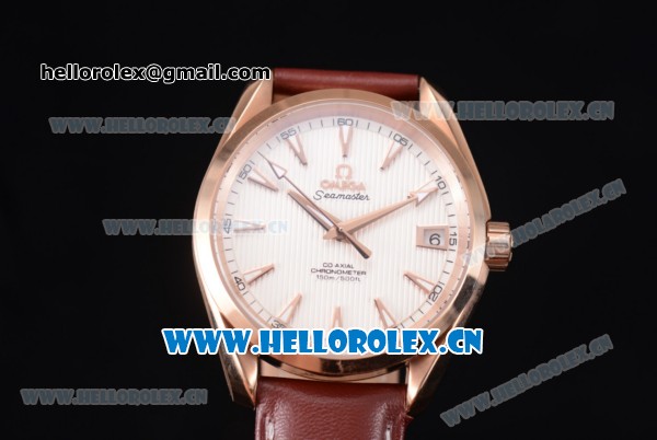 Omega Seamaster Aqua Terra 150 M Co-Axial Clone 8500 Automatic Rose Gold Case with White Dial Stick Markers and Brown Leather Strap (EF) - Click Image to Close