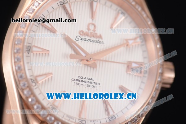 Omega Seamaster Aqua Terra 150 M Co-Axial Clone 8500 Automatic Rose Gold Case with White Dial and Diamonds Bezel (EF) - Click Image to Close