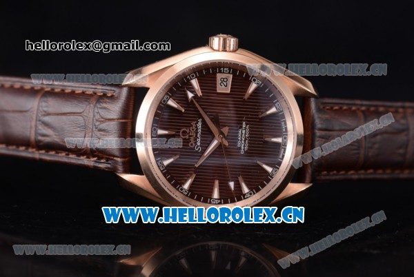 Omega Seamaster Aqua Terra 150 M Co-Axial Clone 8500 Automatic Rose Gold Case with Brown Dial Stick Markers and Brown Leather Strap (EF) - Click Image to Close