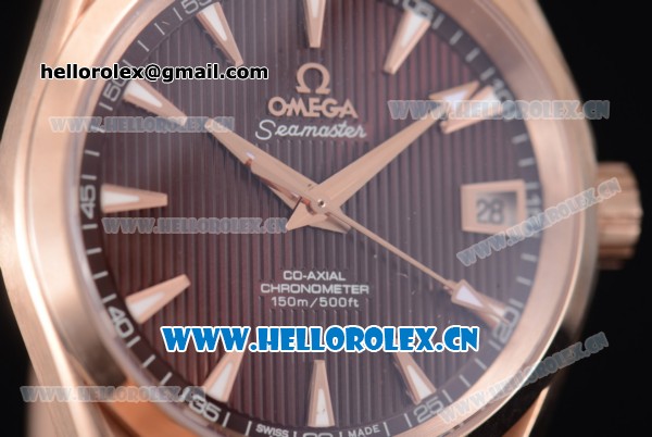 Omega Seamaster Aqua Terra 150 M Co-Axial Clone 8500 Automatic Rose Gold Case with Brown Dial Stick Markers and Brown Leather Strap (EF) - Click Image to Close