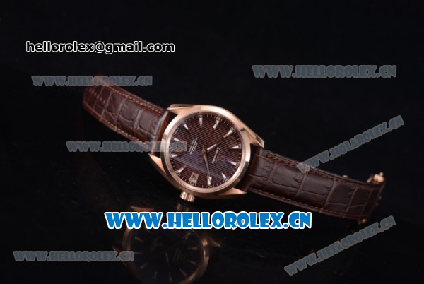 Omega Seamaster Aqua Terra 150 M Co-Axial Clone 8500 Automatic Rose Gold Case with Brown Dial Stick Markers and Brown Leather Strap (EF) - Click Image to Close
