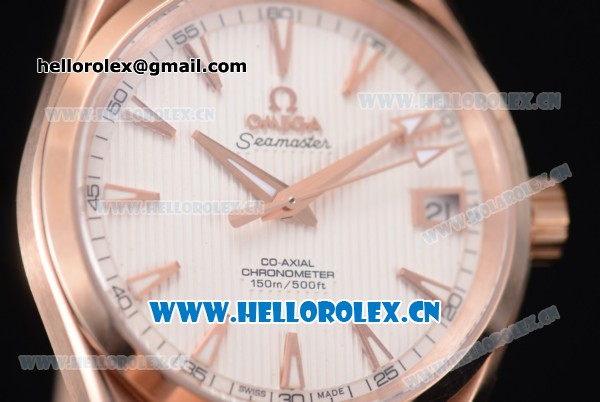 Omega Seamaster Aqua Terra 150 M Co-Axial Clone 8500 Automatic Rose Gold Case with White Dial Stick Markers and Black Leather Strap (EF) - Click Image to Close