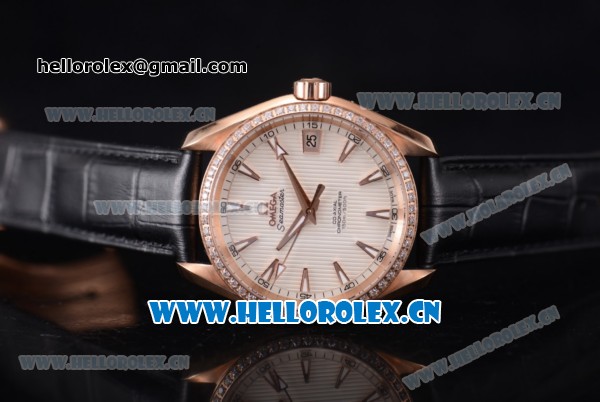 Omega Seamaster Aqua Terra 150 M Co-Axial Clone 8500 Automatic Rose Gold Case with White Dial Stick Markers and Diamonds Bezel (EF) - Click Image to Close