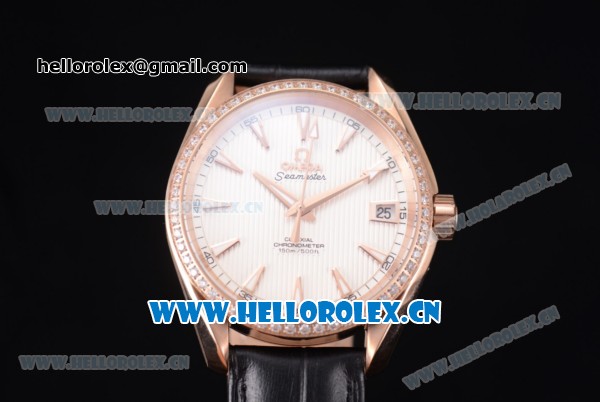 Omega Seamaster Aqua Terra 150 M Co-Axial Clone 8500 Automatic Rose Gold Case with White Dial Stick Markers and Diamonds Bezel (EF) - Click Image to Close