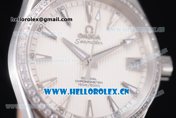 Omega Seamaster Aqua Terra 150 M Co-Axial Clone 8500 Automatic Steel Case with White Dial Diamonds Bezel and Black Leather Strap (EF) - Click Image to Close