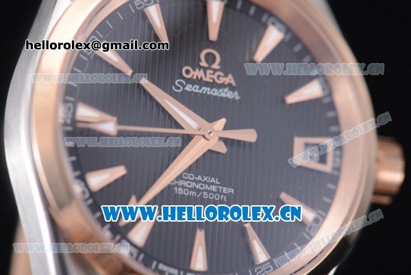 Omega Seamaster Aqua Terra 150 M Co-Axial Clone 8500 Automatic Steel Case with Black Dial Rose Bezel and Black Leather Strap (EF) - Click Image to Close