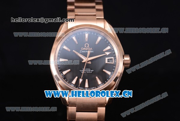Omega Seamaster Aqua Terra 150 M Co-Axial Clone 8500 Automatic Rose Gold Case with Black Dial Stick Markers and Rose Gold Bracelet (EF) - Click Image to Close