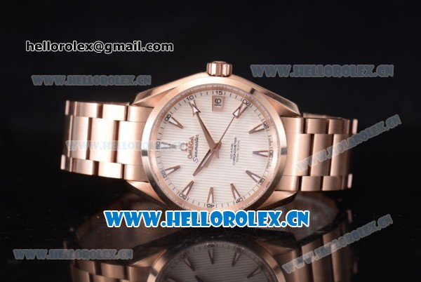 Omega Seamaster Aqua Terra 150 M Co-Axial Clone 8500 Automatic Rose Gold Case with White Dial Stick Markers and Rose Gold Bracelet (EF) - Click Image to Close