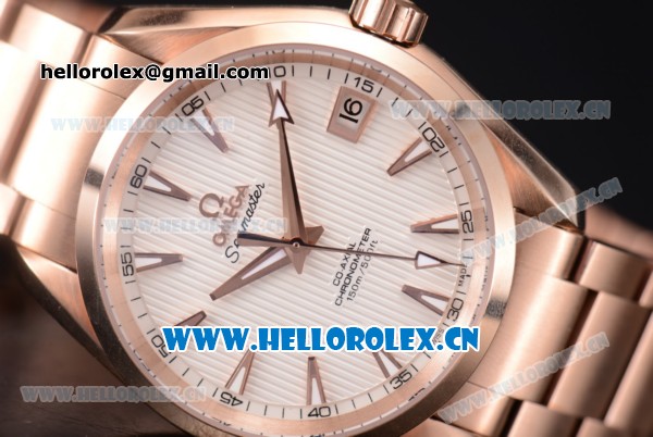 Omega Seamaster Aqua Terra 150 M Co-Axial Clone 8500 Automatic Rose Gold Case with White Dial Stick Markers and Rose Gold Bracelet (EF) - Click Image to Close