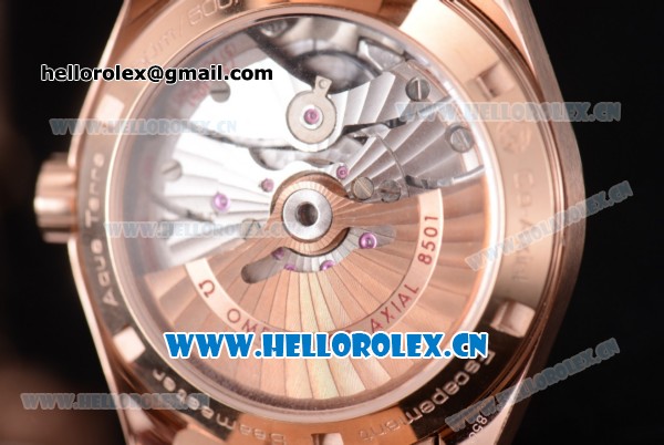Omega Seamaster Aqua Terra 150 M Co-Axial Clone 8500 Automatic Rose Gold Case with White Dial Stick Markers and Rose Gold Bracelet (EF) - Click Image to Close