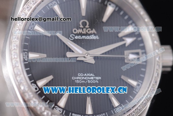 Omega Seamaster Aqua Terra 150 M Co-Axial Clone 8500 Automatic Steel Case/Bracelet with Black Dial Diamonds Bezel and Stick Markers (EF) - Click Image to Close