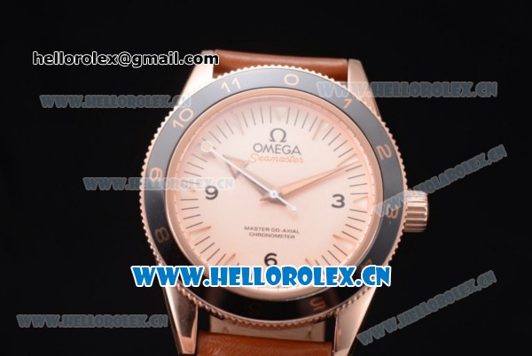 Omega Seamaster 300 Master Co-Axial Clone 8400 Automatic Rose Gold Case with Rose Gold Dial Stick/Arabic Numeral Markers and Brown Leather Strap (YF) - Click Image to Close