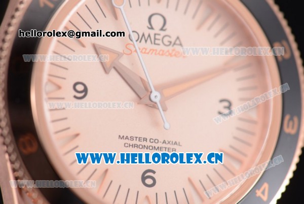 Omega Seamaster 300 Master Co-Axial Clone 8400 Automatic Rose Gold Case with Rose Gold Dial Stick/Arabic Numeral Markers and Brown Leather Strap (YF) - Click Image to Close
