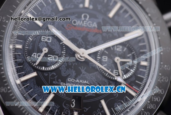 Omega Speedmaster Co-Axial Swiss Valjoux 7750 Automatic PVD Case with Black Dial Stick Markers and Red Leather Strap (EF) - Click Image to Close