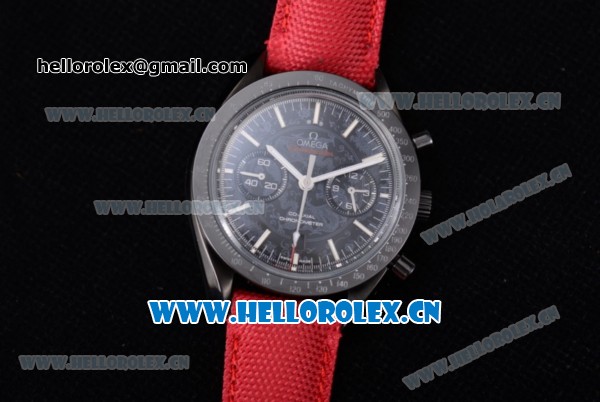 Omega Speedmaster Co-Axial Swiss Valjoux 7750 Automatic PVD Case with Black Dial Stick Markers and Red Leather Strap (EF) - Click Image to Close