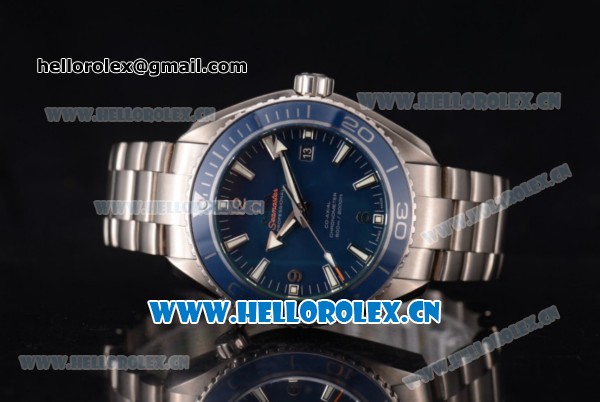 Omega Seamaster Planet Ocean Clone 8500 Automatic Titanium Case/Bracelet with Blue Dial and Stick/Arabic Numeral Markers (BP) - Click Image to Close