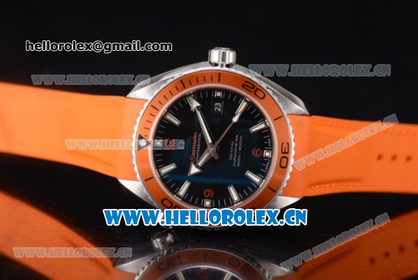 Omega Seamaster Planet Ocean Clone 8500 Automatic Steel Case with Black Dial Orange Rubber Strap and Stick/Arabic Numeral Markers (BP) - Click Image to Close