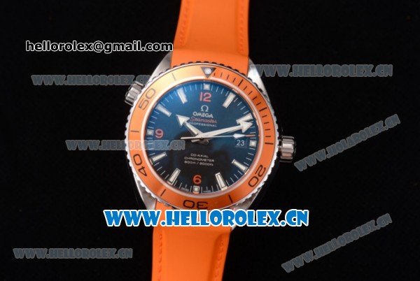 Omega Seamaster Planet Ocean Clone 8500 Automatic Steel Case with Black Dial Orange Rubber Strap and Stick/Arabic Numeral Markers (BP) - Click Image to Close