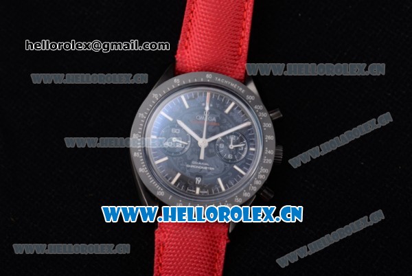 Omega Speedmaster Co-Axial Chronograph Dark Side of the Moon Swiss Valjoux 7750 Automatic PVD Case with Black Dial Stick Markers and Red Leather Strap (EF) - Click Image to Close