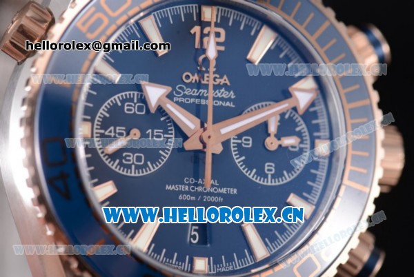 Omega Seamaster Planet Ocean 600M Co-Axial Chrono Clone Omega 9301 Automatic Two Tone Case/Bracelet with Blue Dial and Stick Markers (EF) - Click Image to Close