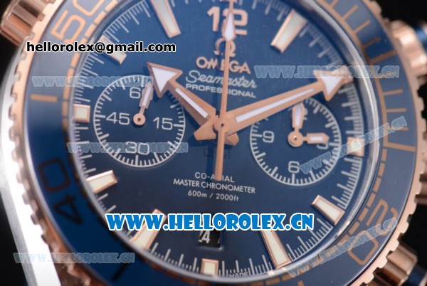 Omega Seamaster Planet Ocean 600M Co-Axial Chrono Clone Omega 9301 Automatic Steel Case with Blue Dial Blue Leather Strap and Stick Markers (EF) - Click Image to Close