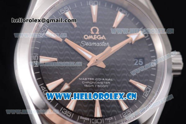 Omega Aqua Terra 150 M Co-Axial Clone 8500 Automatic Steel Case Black Dial Stick Markers and Black Leather Strap (EF) - Click Image to Close