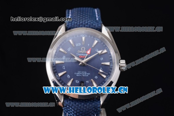 Omega Seamaster Aqua Terra 150 M GMT Clone Omega 8605 Automatic Steel Case with Blue Dial Stick Markers and Blue Leather Strap (EF) - Click Image to Close