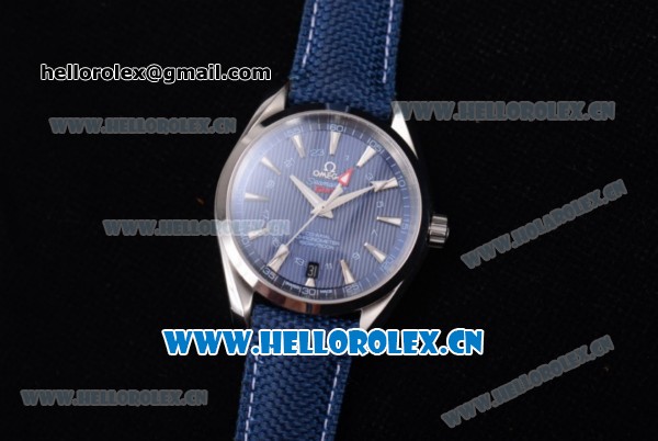 Omega Seamaster Aqua Terra 150 M GMT Clone Omega 8605 Automatic Steel Case with Blue Dial Stick Markers and Blue Leather Strap (EF) - Click Image to Close