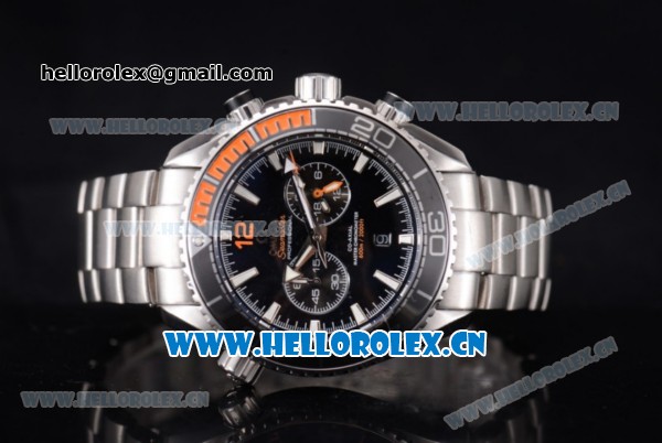 Omega Seamaster Planet Ocean Chronograph Clone Omega 9300 Automatic Steel Case/Bracelet Black Dial and Stick Markers (EF) - Click Image to Close