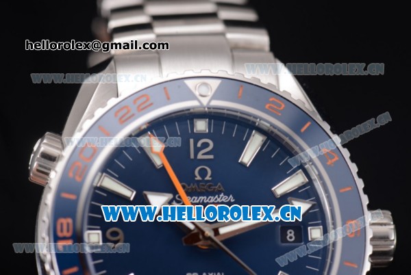 Omega Seamaster Planet Ocean 600m Co-axial GMT Clone Omega 8900 Automatic Stainless Steel Case/Bracelet with Blue Dial (KW) - Click Image to Close