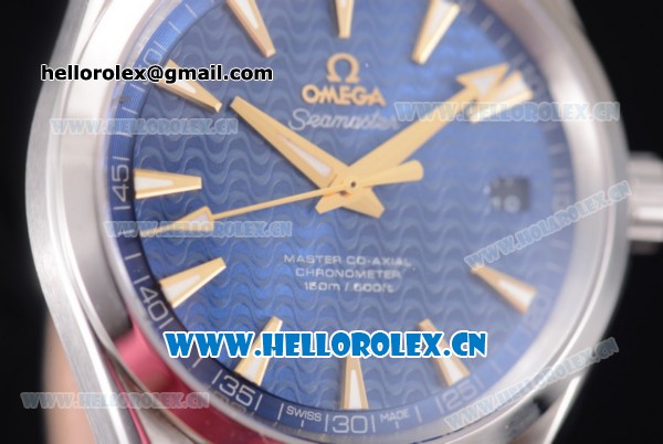 Omega Seamaster Aqua Terra 150 M Clone 8500 Automatic Steel Case with Blue Dial Stick Markers and Blue Leather Strap (EF) - Click Image to Close