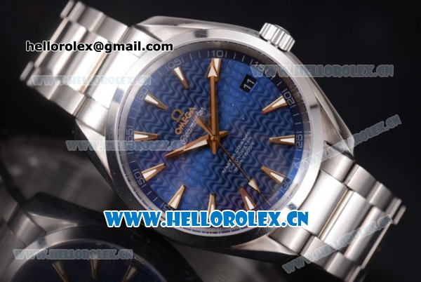 Omega Seamaster Aqua Terra 150 M Clone 8500 Automatic Stainless Steel Case/Bracelet with Stick Markers and Blue Dial (EF) - Click Image to Close